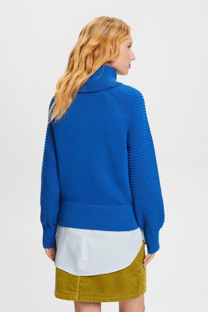 Cotton Turtleneck Sweater, BRIGHT BLUE, detail image number 4