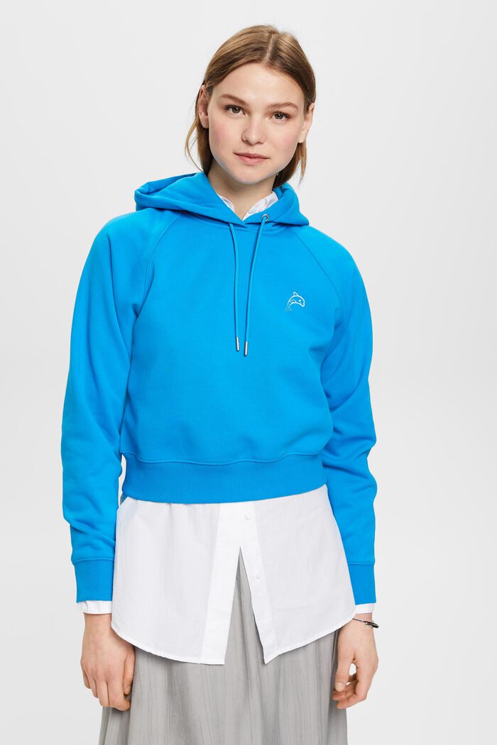 Cropped hoodie with dolphin logo, TURQUOISE, detail image number 0