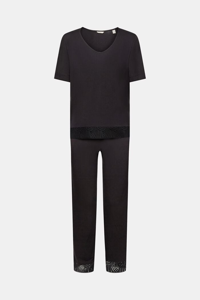 Pyjama set with lace, LENZING™ ECOVERO™, BLACK, detail image number 5