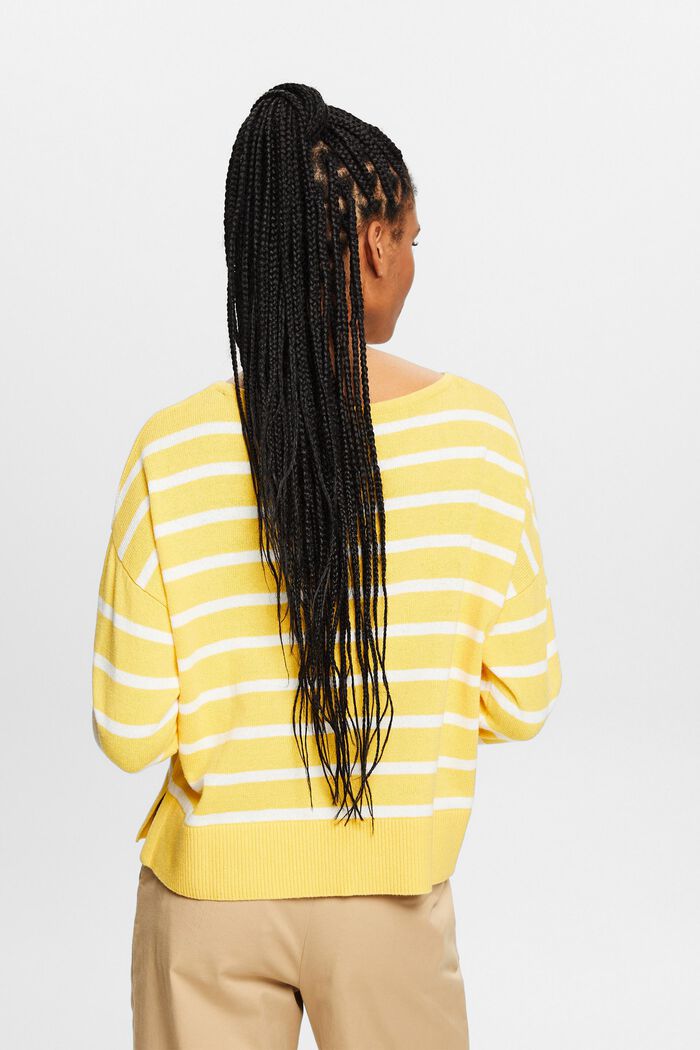 Striped Cotton-Linen Sweater, SUNFLOWER YELLOW, detail image number 3