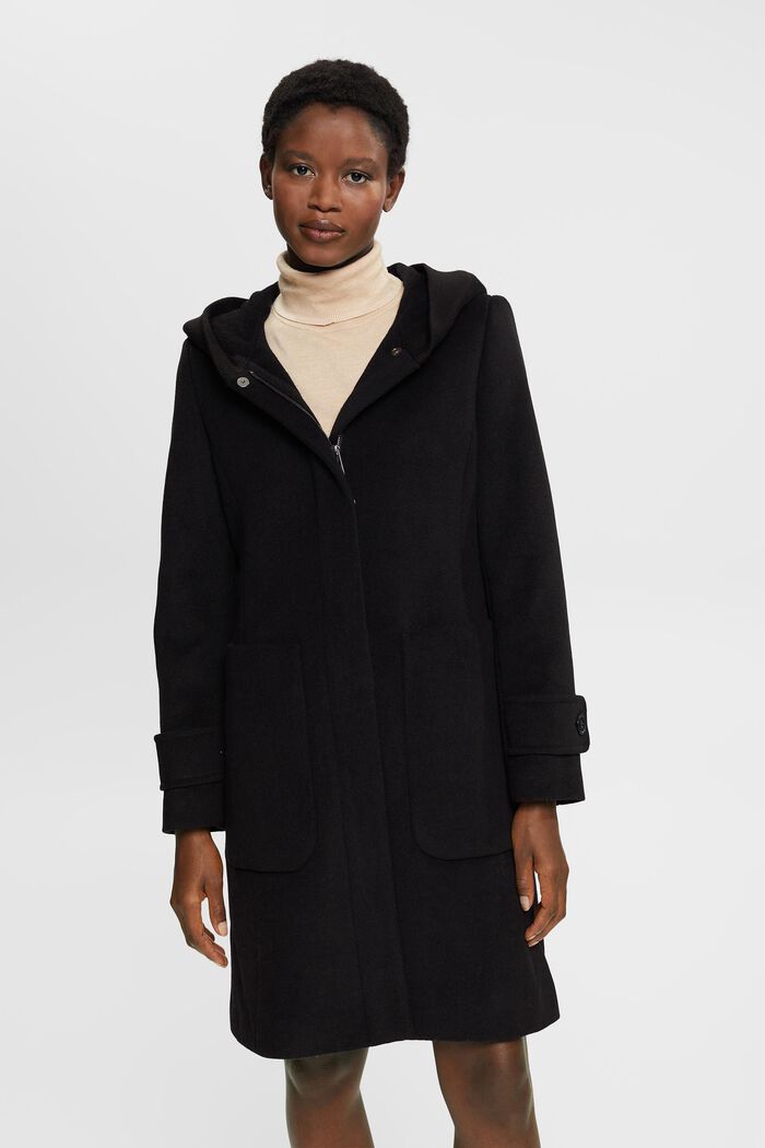 Wool blend coat, BLACK, detail image number 0
