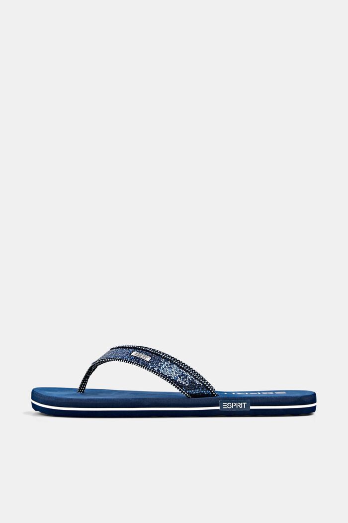 Flip Flops with glittery straps, NAVY, overview