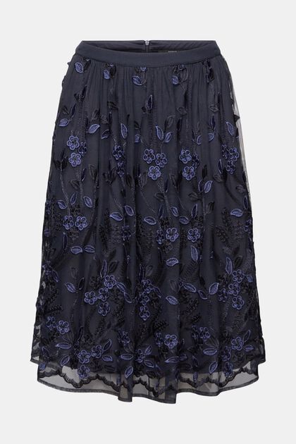 Lace midi skirt with floral embroidery