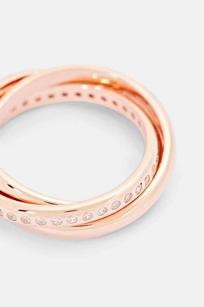Trio ring with zirconia, sterling silver, ROSEGOLD, detail image number 1