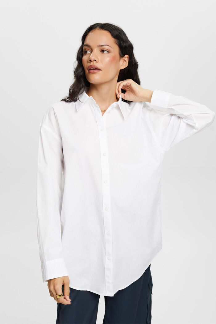 Poplin shirt blouse, 100% cotton, WHITE, detail image number 1