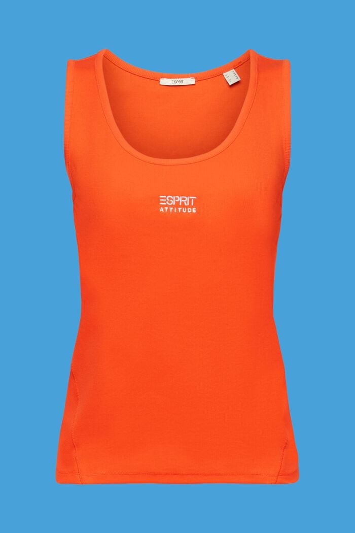 Ribbed tank top with embroidered logo, ORANGE RED, detail image number 6