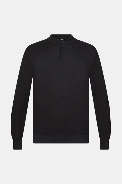 Textured long-sleeved polo shirt