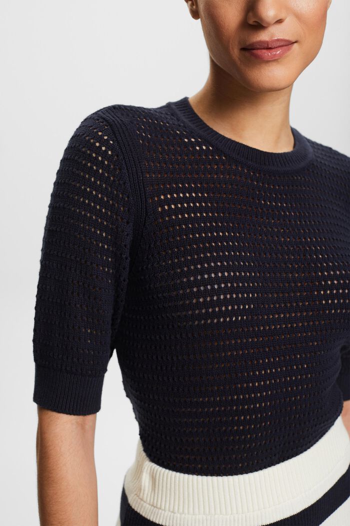 Mesh Short-Sleeve Sweater, NAVY, detail image number 3