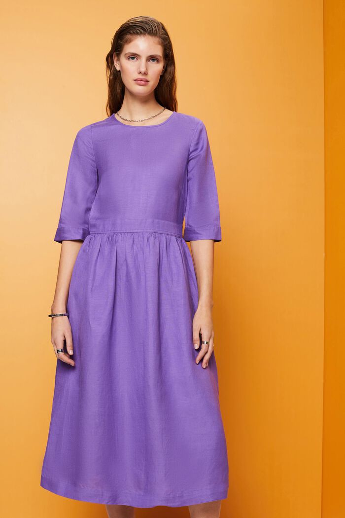 Blended linen and viscose woven midi dress, PURPLE, detail image number 0