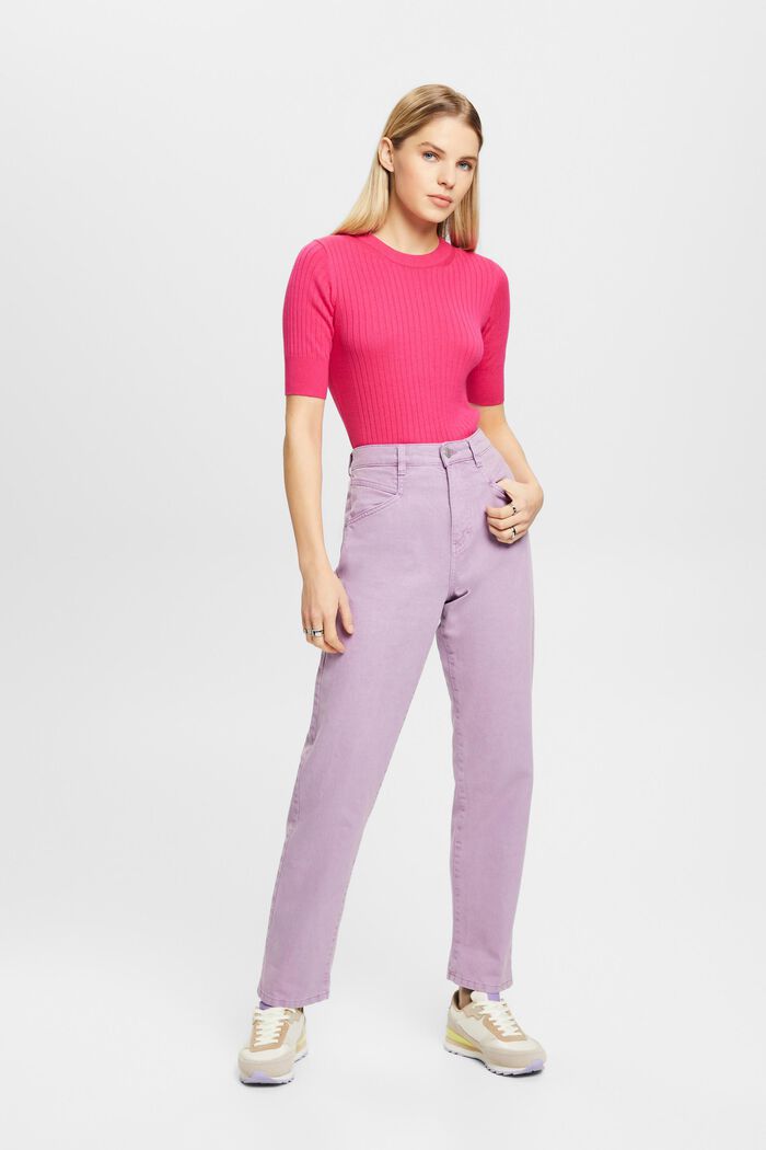 Short-sleeved ribbed sweater, PINK FUCHSIA, detail image number 4