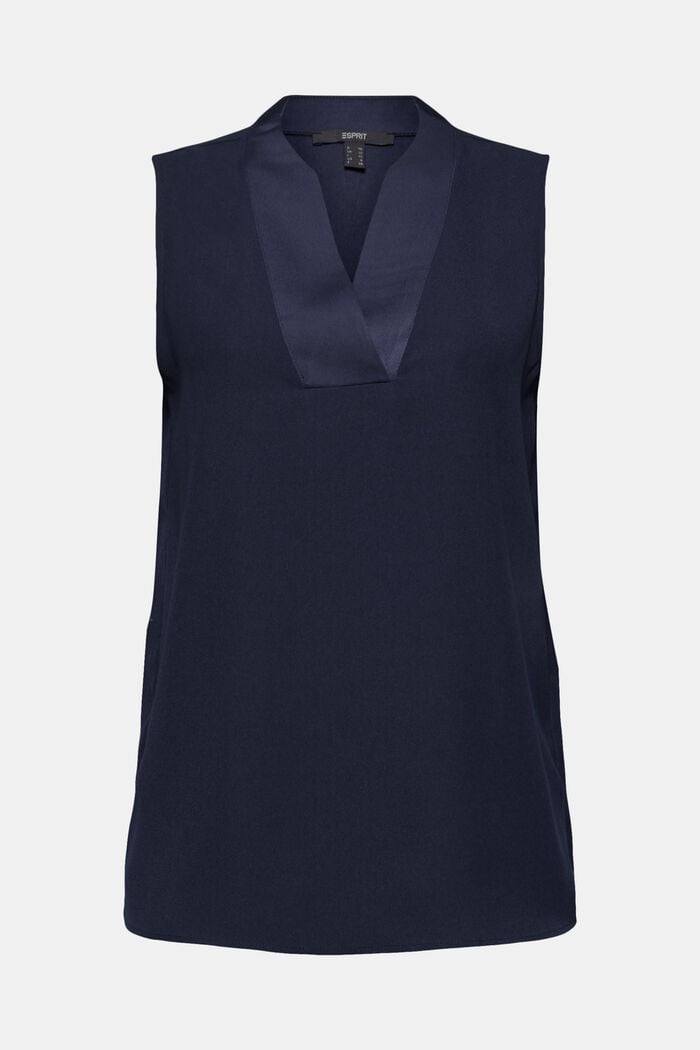 Blouse with a V-neckline, NAVY, overview