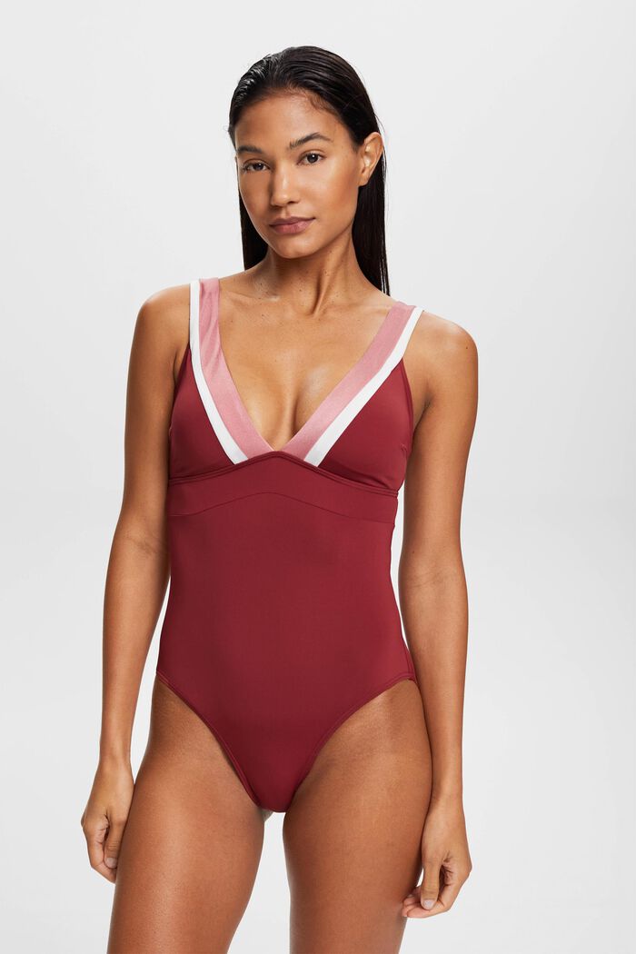 Tri-colour swimsuit, DARK RED, detail image number 0