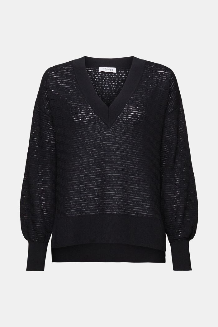 Pointelle V-Neck Sweater, BLACK, detail image number 5