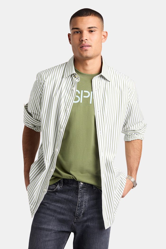 Striped Cotton-Poplin Shirt, LIGHT KHAKI, detail image number 0