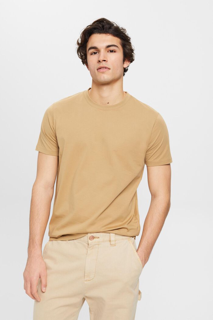 Pure cotton crew neck t-shirt, BEIGE, detail image number 0