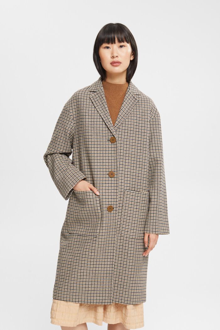 Wool blend houndstooth coat