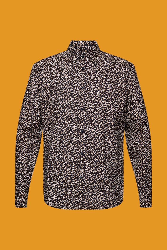 Patterned slim fit cotton shirt, NAVY, detail image number 5