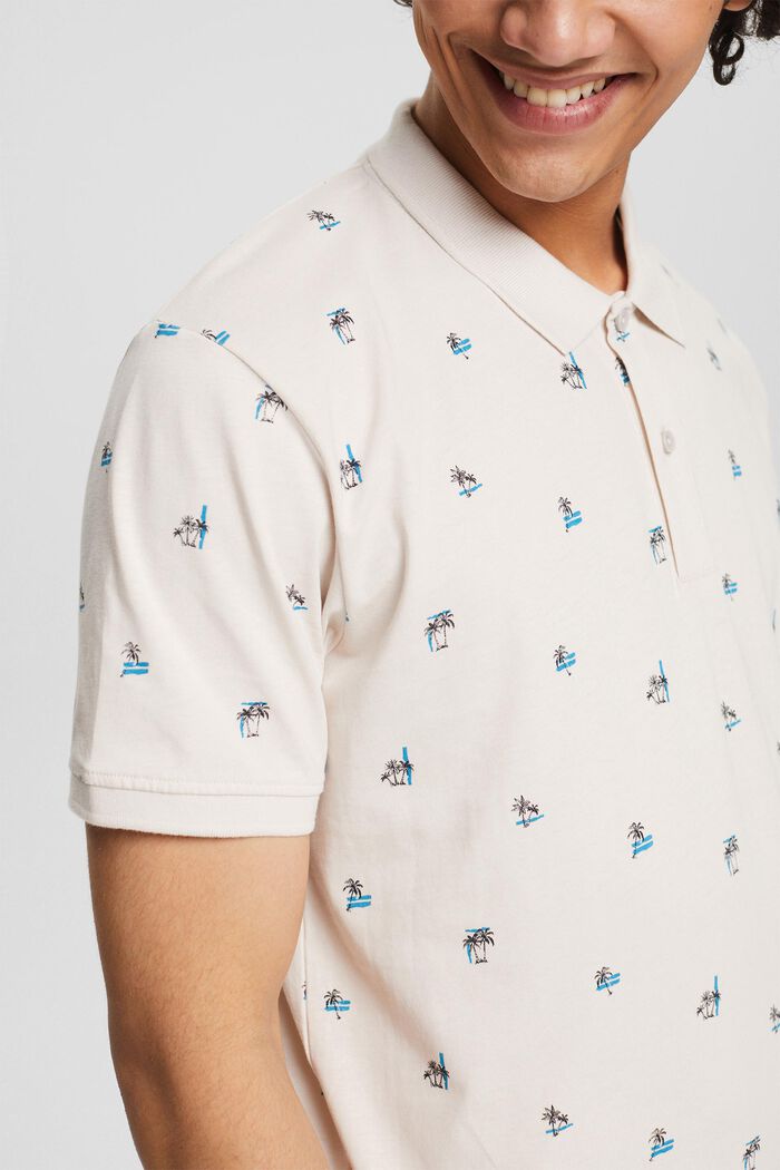 Jersey polo shirt with a print, LIGHT BEIGE, detail image number 1