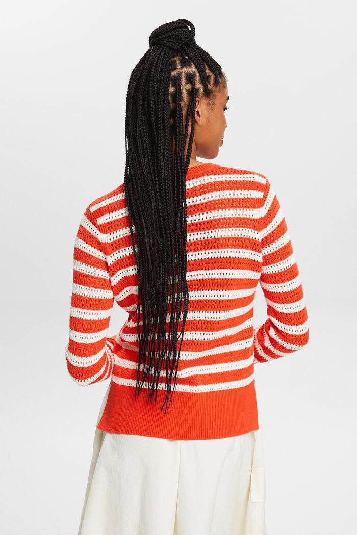 Striped Open-Knit Sweater, BRIGHT ORANGE, detail image number 2