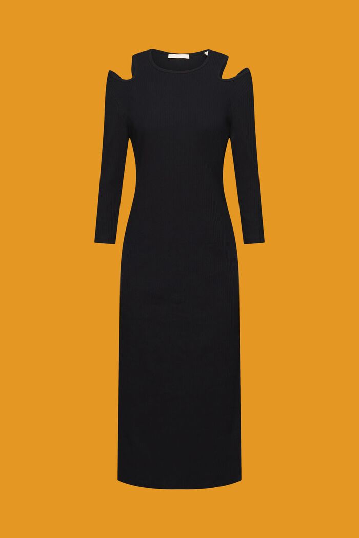 Ribbed midi dress with cut out shoulder detail, BLACK, detail image number 6