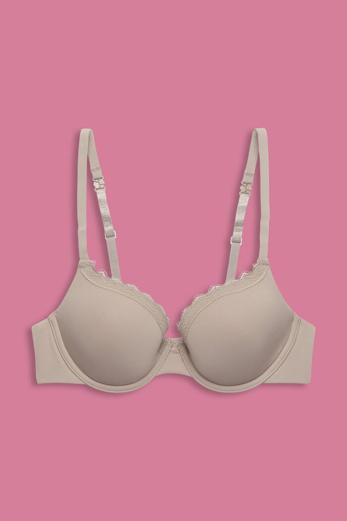 Padded underwire bra with lace, LIGHT TAUPE, detail image number 0