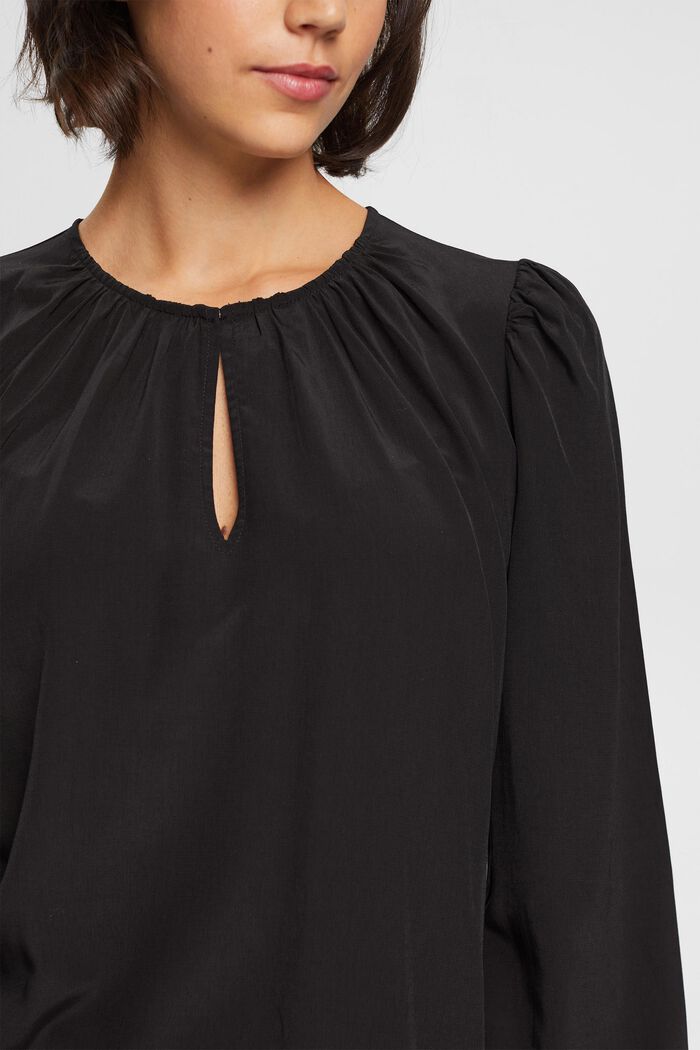 Keyhole neck blouse, LENZING™ ECOVERO™, BLACK, detail image number 0
