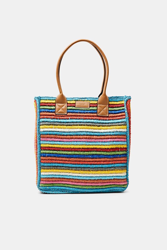 Raffia tote bag with faux leather handles, MULTICOLOUR, detail image number 0