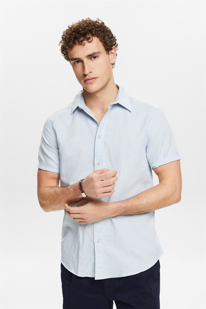 Linen-Cotton Short-Sleeve Shirt, LIGHT BLUE, detail image number 0