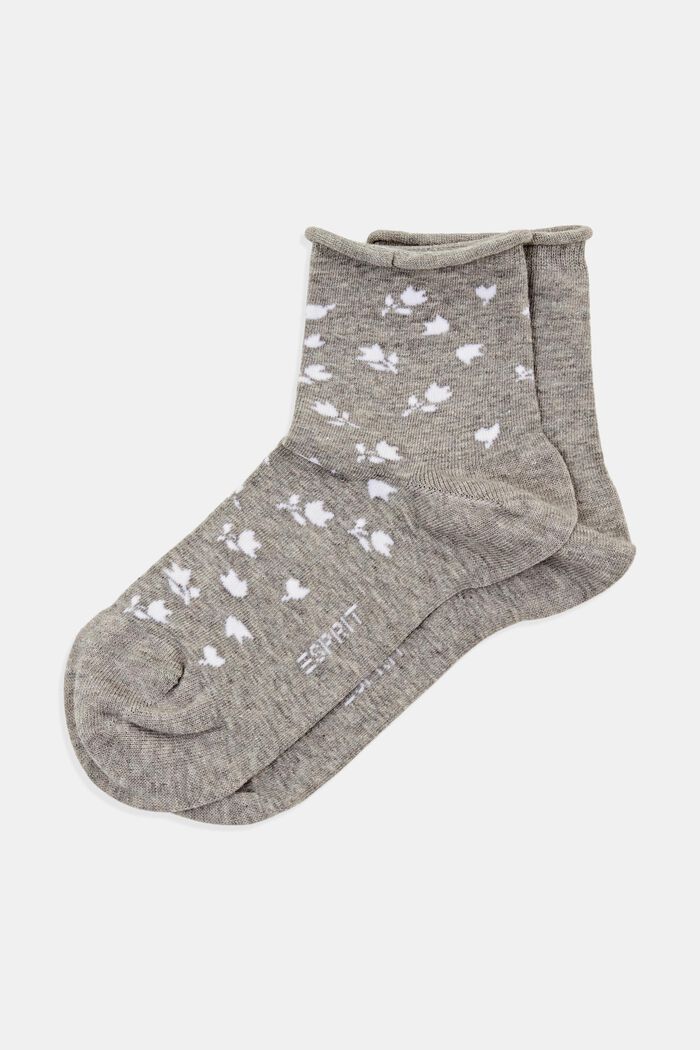 2-pack of short socks with floral pattern, NEW LIGHT GREY, detail image number 0