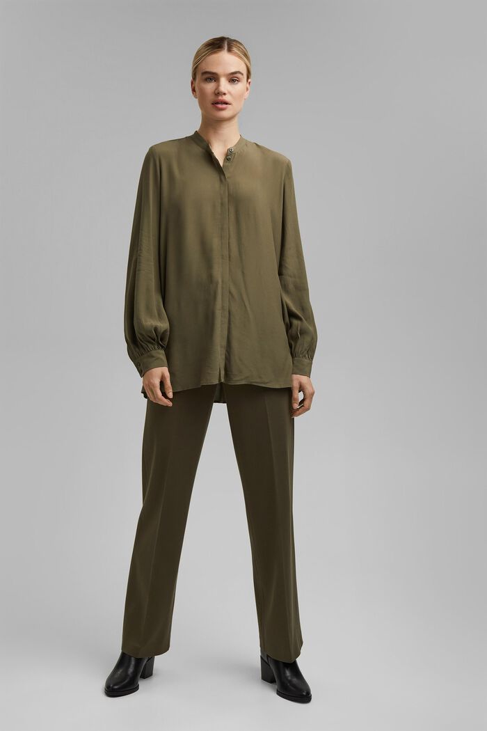 Longer tunic blouse containing LENZING™ ECOVERO™, DARK KHAKI, detail image number 1