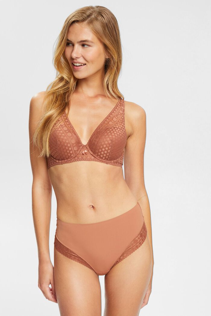 Padded underwire bra with geometric lace, CINNAMON, detail image number 0