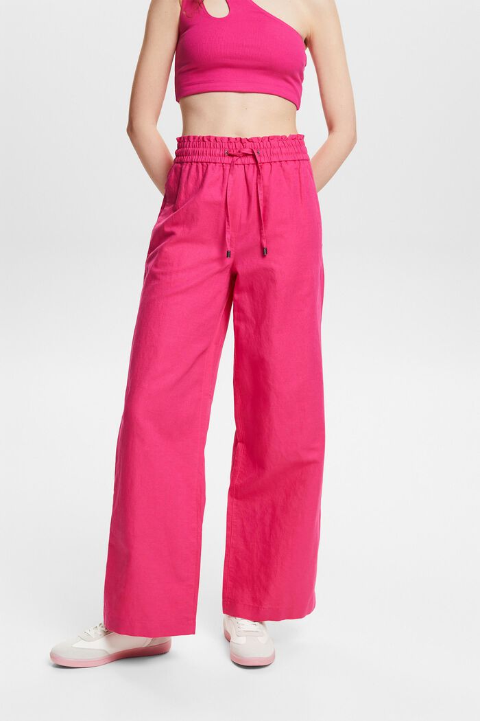 Cotton-Linen Pants, PINK FUCHSIA, detail image number 0