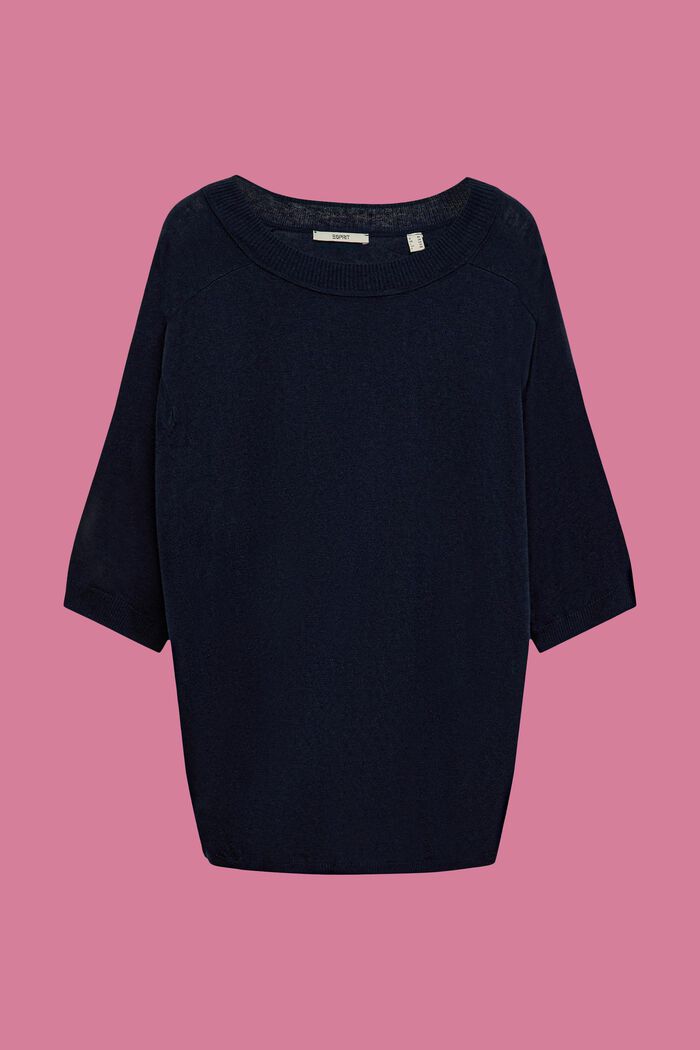CURVY cropped sleeve sweater with linen, NAVY, detail image number 0