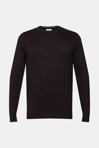 Crew neck jumper with cashmere, BLACK, overview