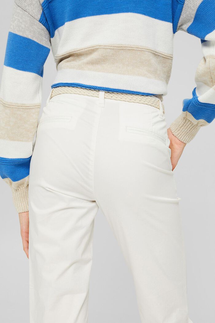Chinos with braided belt, WHITE, detail image number 0