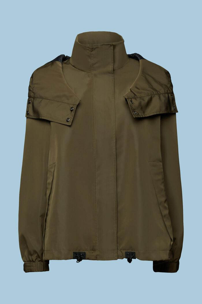 Detachable Hood Rain Jacket, KHAKI GREEN, detail image number 6