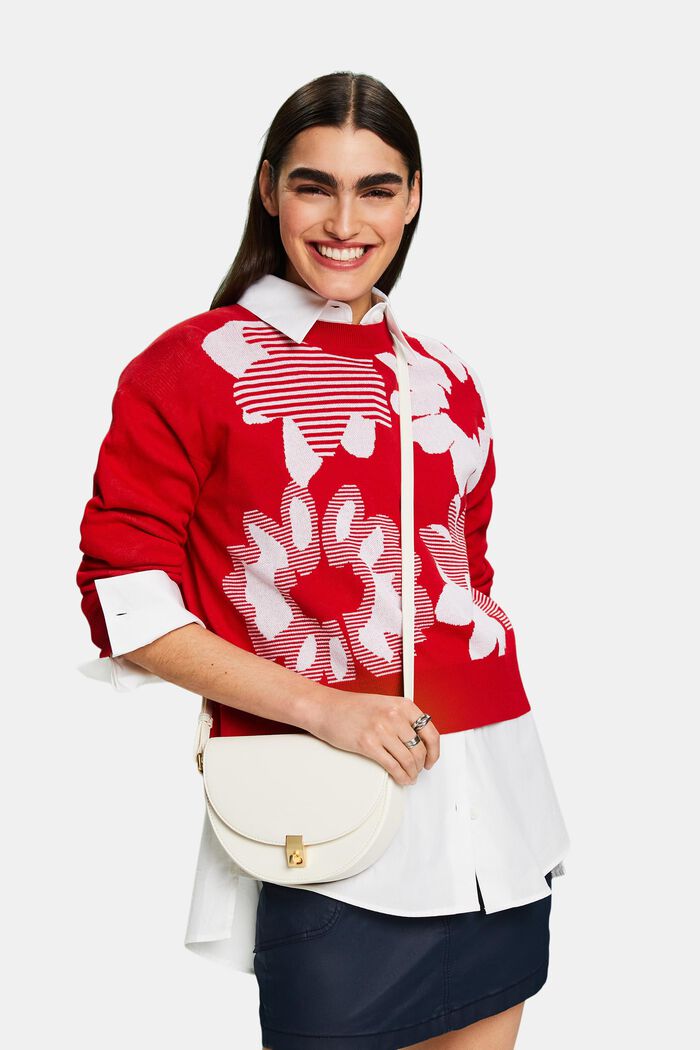 Jacquard Cotton Sweatshirt, DARK RED, detail image number 0