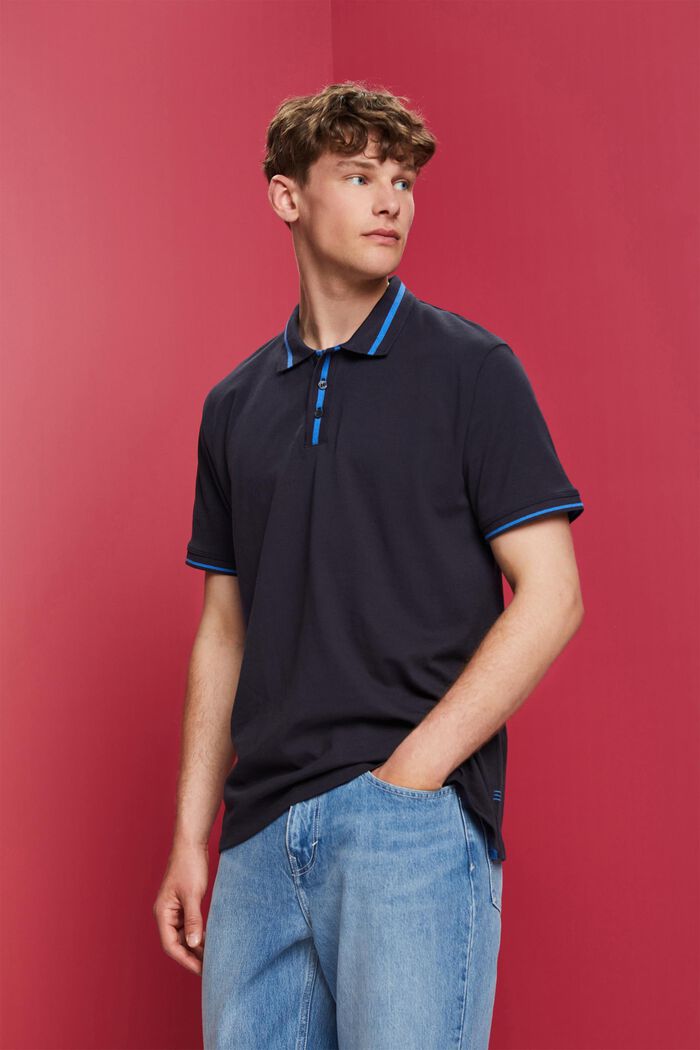 Jersey polo shirt, cotton blend, NAVY, detail image number 0