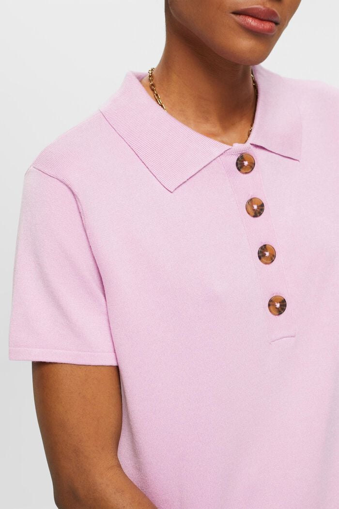 Short-sleeved knit sweater with polo collar, LILAC, detail image number 2