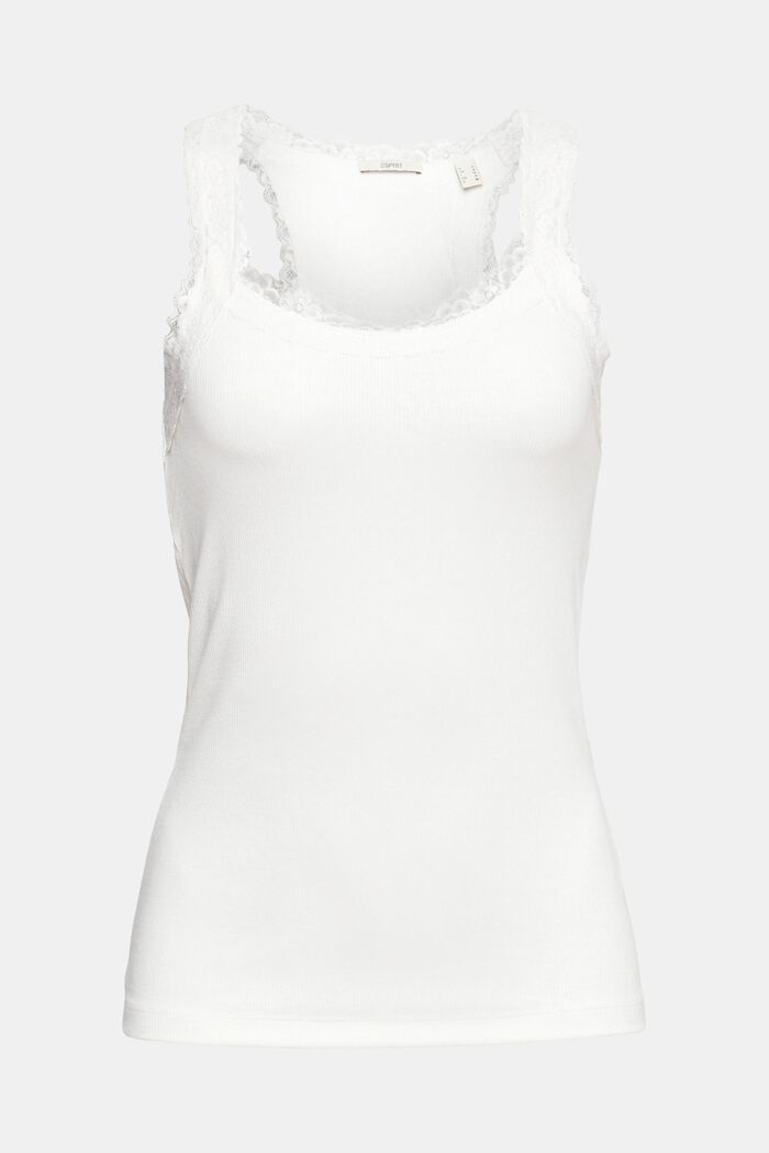 Sleeveless top with lace trim, OFF WHITE, detail image number 2