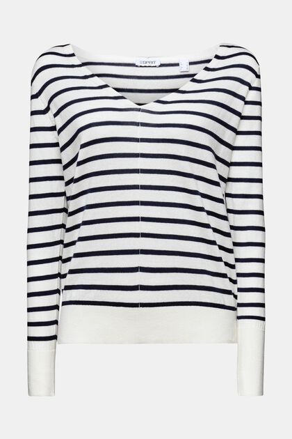 Striped Cotton V-Neck Sweater