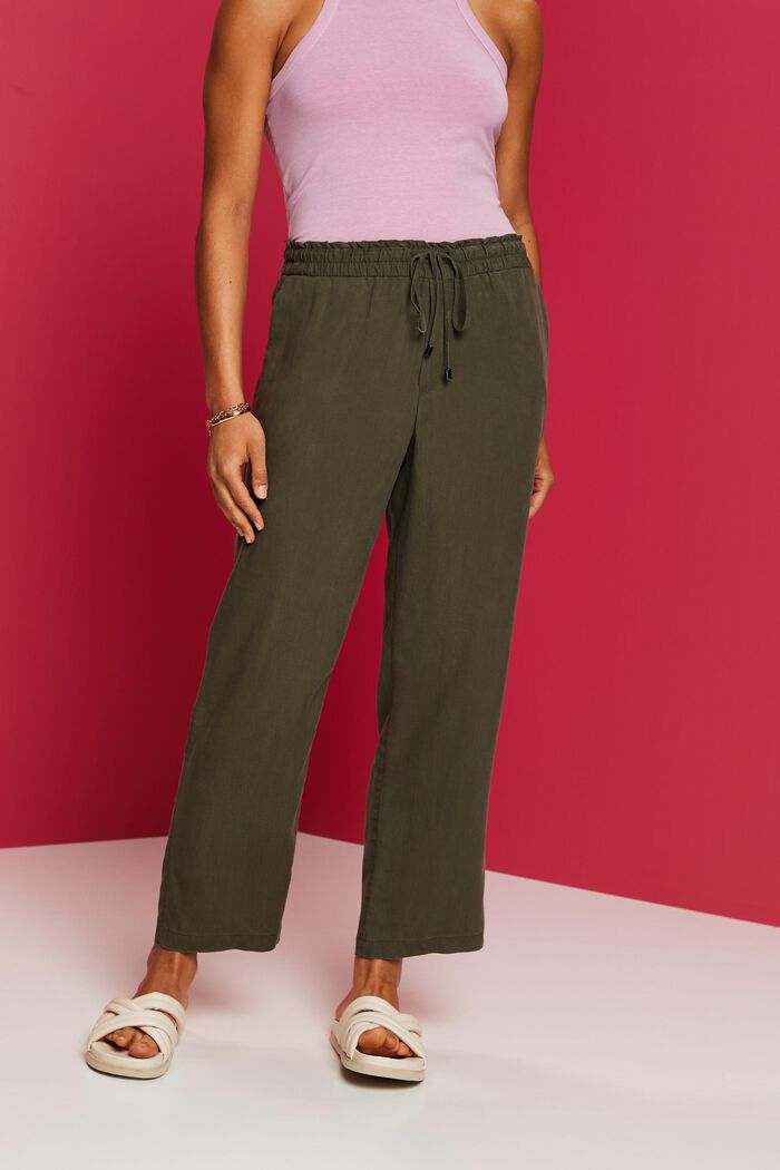 Trousers with an elasticated waistband, DARK KHAKI, detail image number 0