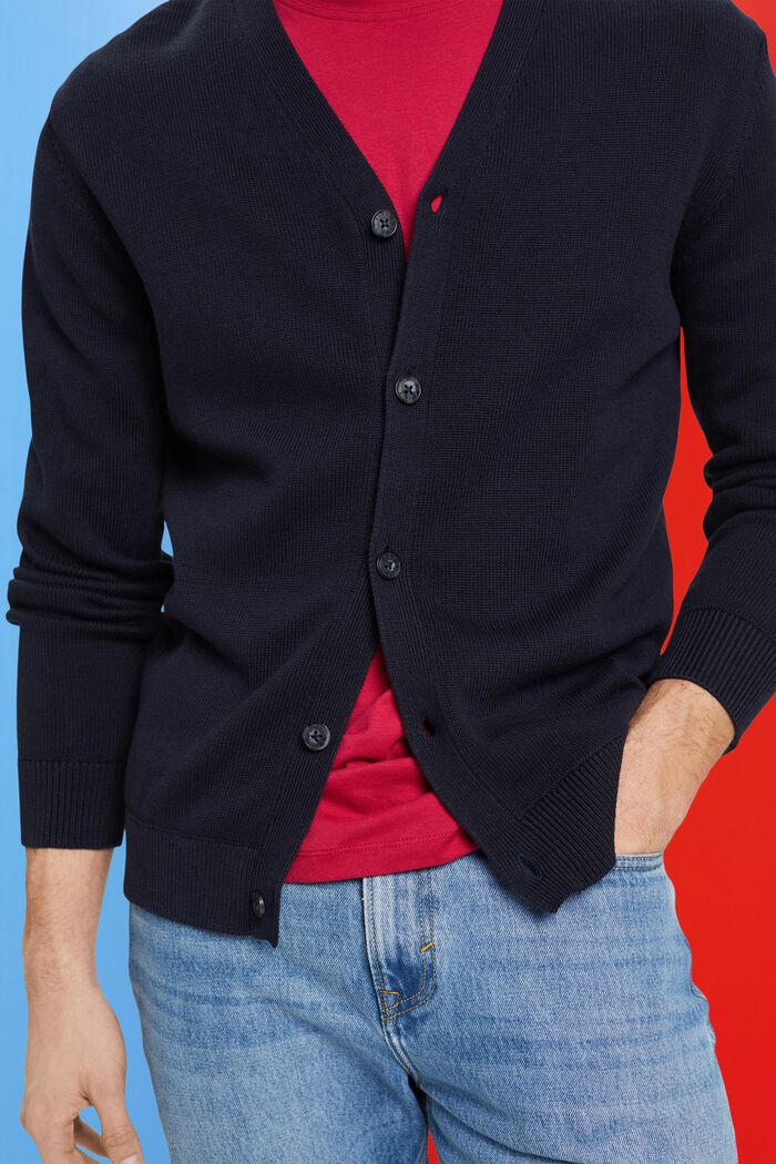 V-neck sustainable cotton cardigan, NAVY, detail image number 2
