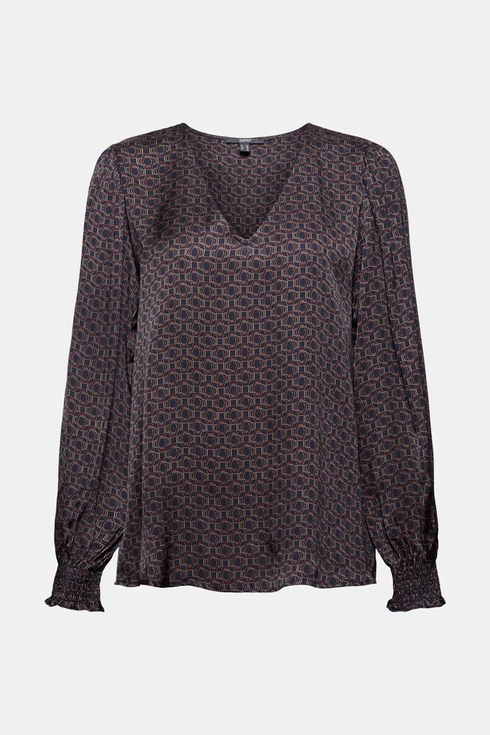 Printed satin blouse, LENZING™ ECOVERO™, NAVY, detail image number 6