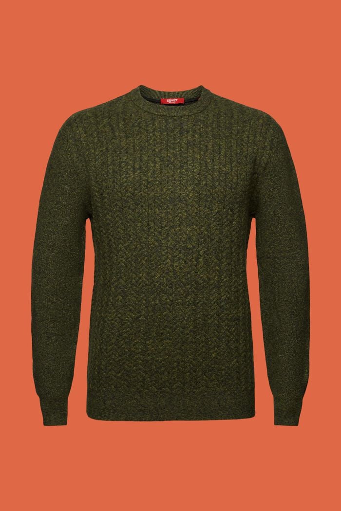 Melange Cable Knit Crewneck Sweater, OLIVE, detail image number 6