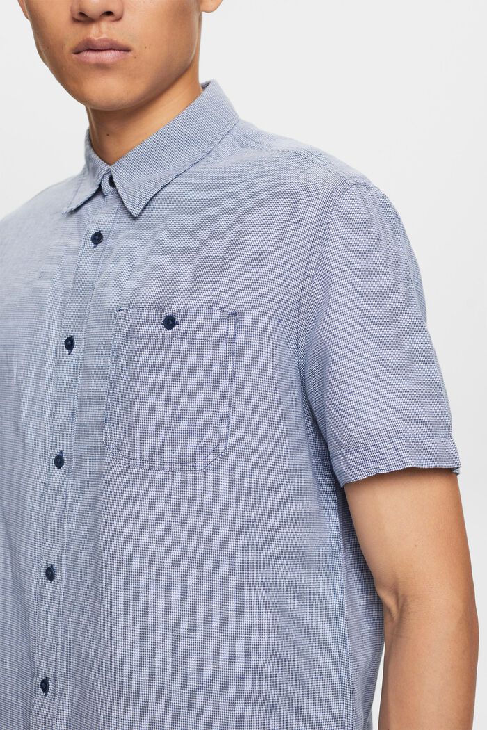 Blended linen dogstooth short-sleeved shirt, BLUE, detail image number 2