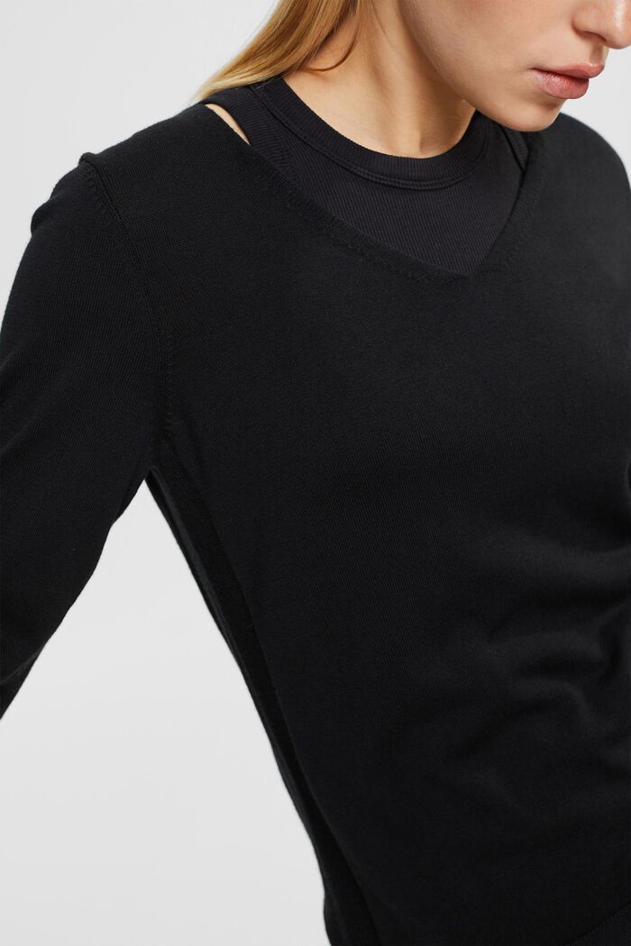 V-neck sweater, BLACK, detail image number 0