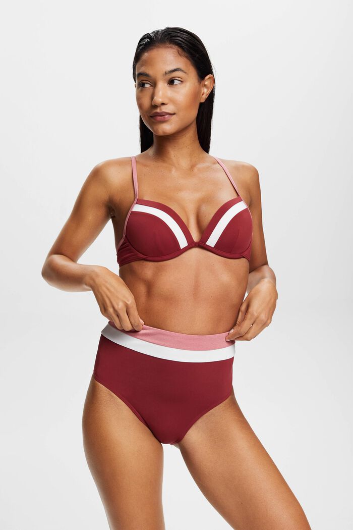 Tri-colour high-rise bikini bottoms, DARK RED, detail image number 0