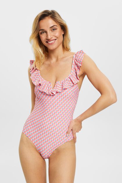 Padded swimsuit with frilly trim