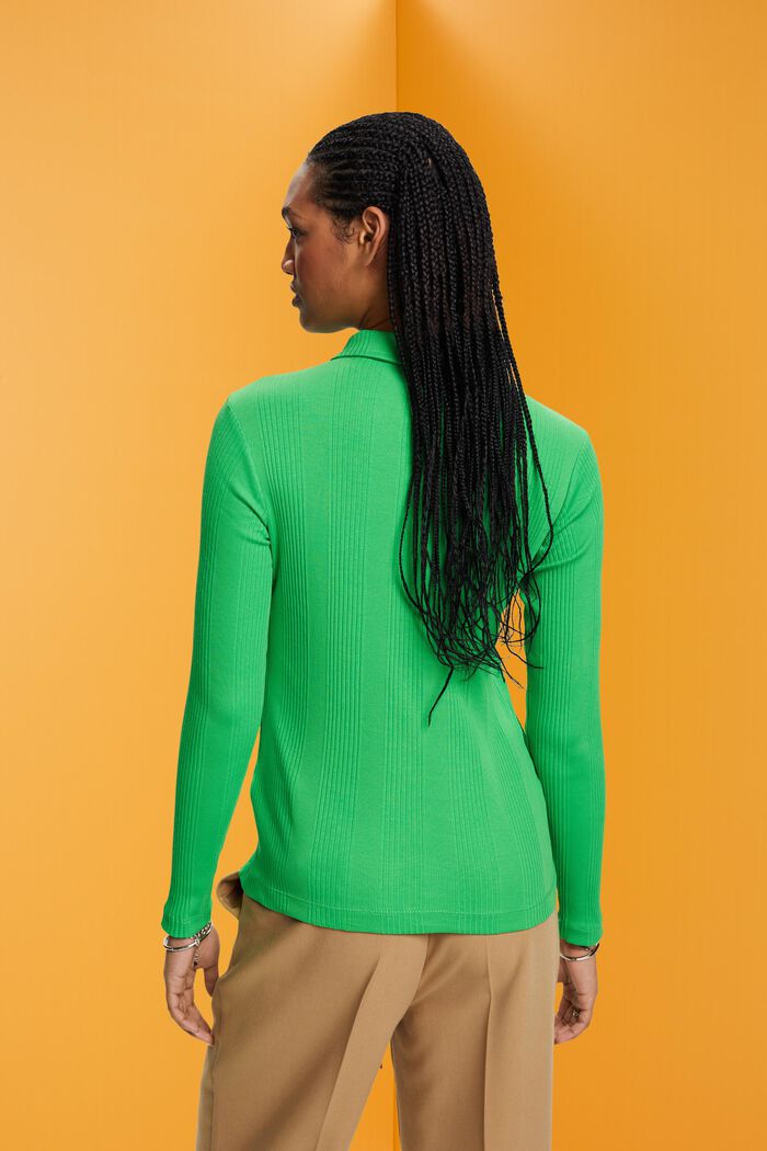 Ribbed long-sleeved polo shirt with buttons, GREEN, detail image number 3